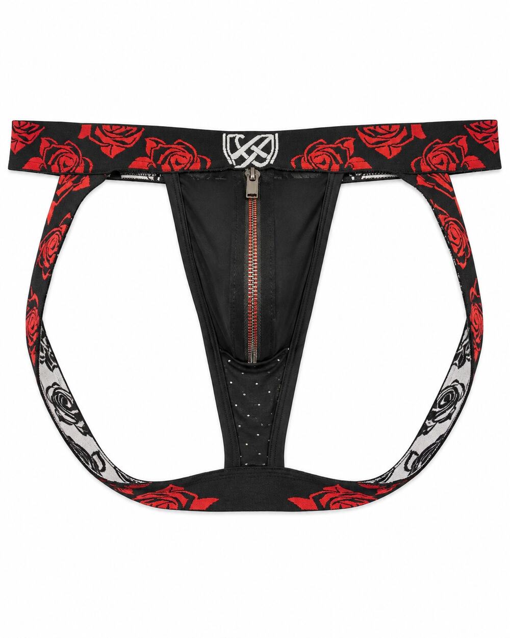 Gregg Homme Men’s XL Black Red Rose Zip Front Jockstrap Made Canada